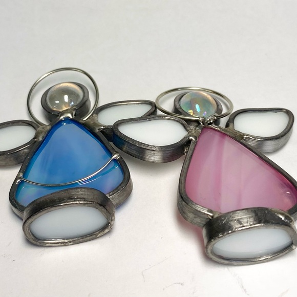 Vintage Lot of 3 Leaded STAINED GLASS ANGEL Christmas Angels ornament 2 Standing - Picture 8 of 8